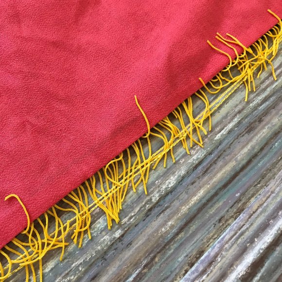 Birds of Paradise Painted Velvet Cushion Cover Fringe Edge Vintage Made in Japan - Picture 5 of 7